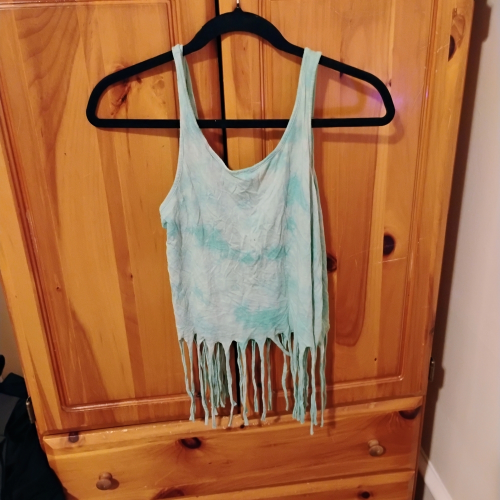Forever 21 Aqua Fringe Tank Top